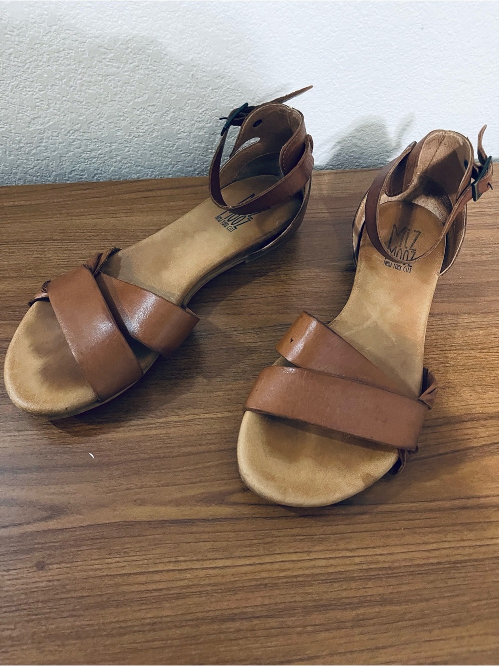 Miz Mooz Brown Leather Crisscross Ankle-Strap Sandals